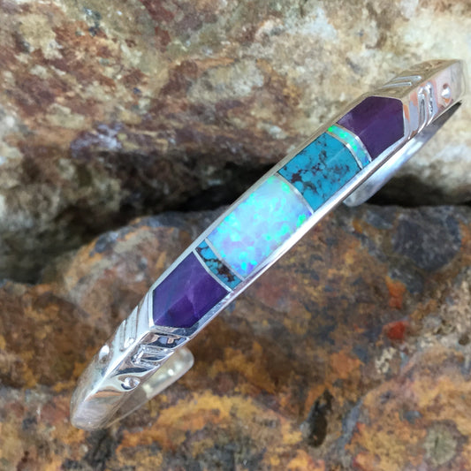 David Rosales Shalako Inlaid Sterling Silver Bracelet