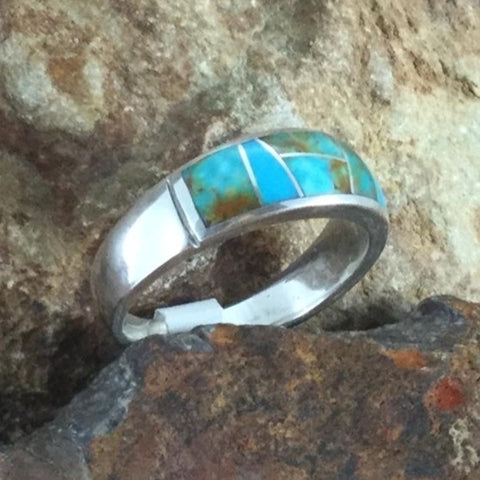 David Rosales Searchlight Turquoise Inlaid Sterling Silver Ring