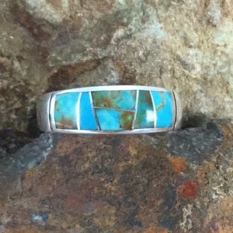 David Rosales Searchlight Turquoise Inlaid Sterling Silver Ring