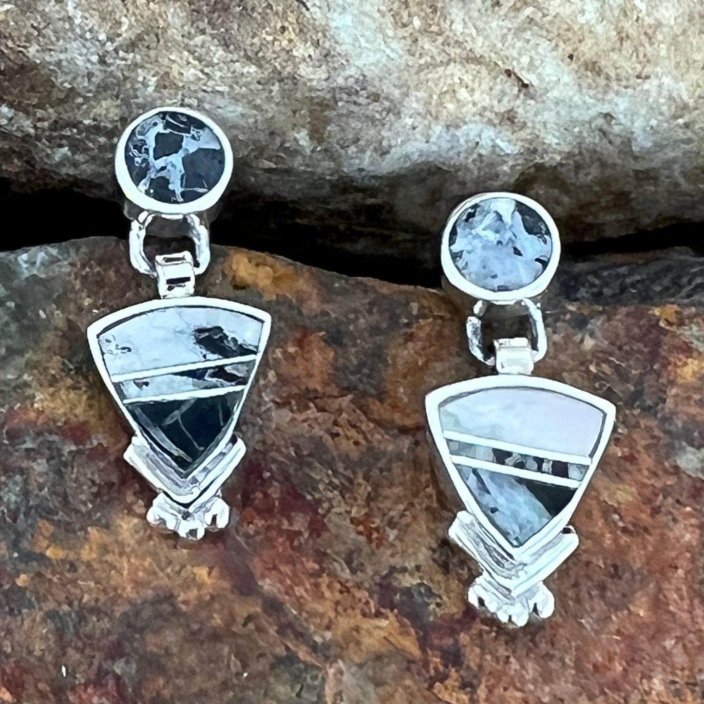 David Rosales White Buffalo Inlaid Sterling Silver Earrings