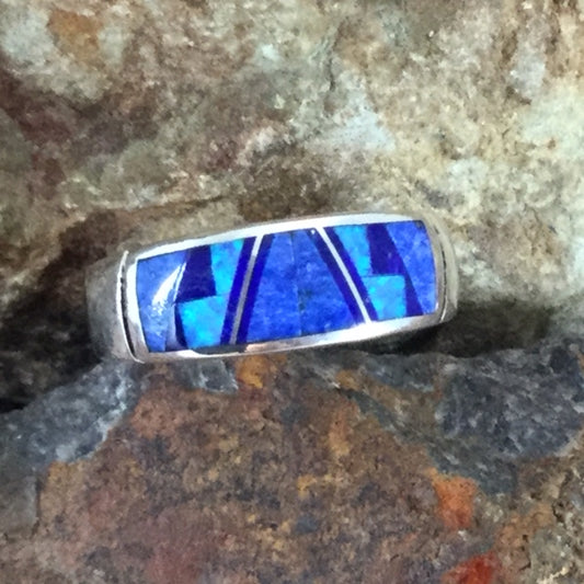 David Rosales Blue Sky Fancy Inlaid Sterling Silver Ring
