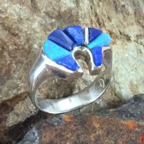David Rosales Blue Sky Cobble Inlaid Sterling Silver Ring Bear