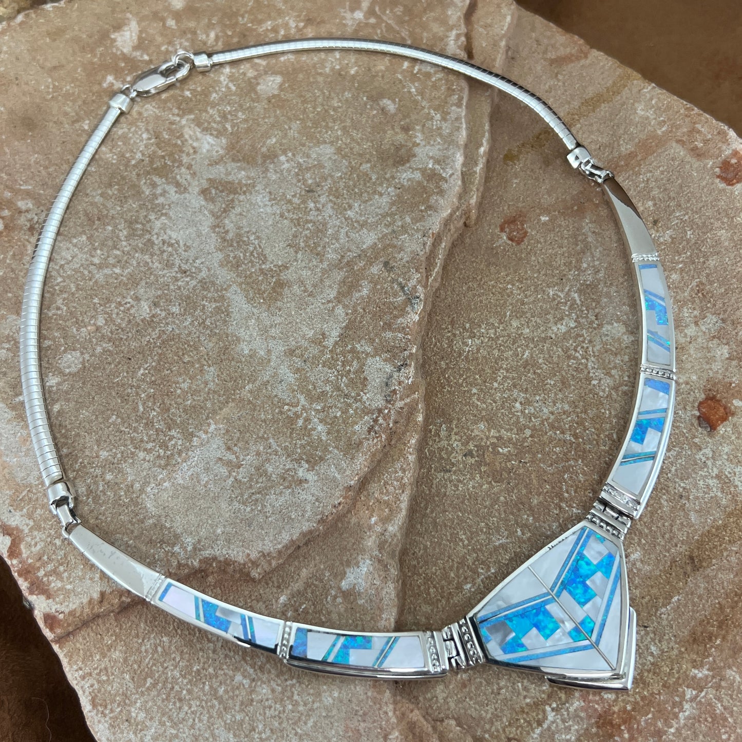 David Rosales Mystic Pearl Fancy Inlaid Sterling Silver Necklace