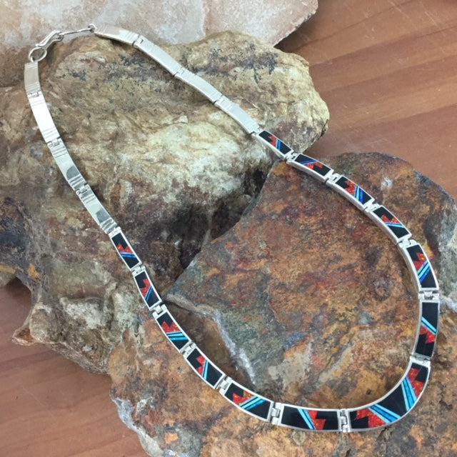 David Rosales Red Moon Fancy Inlaid Sterling Silver Necklace