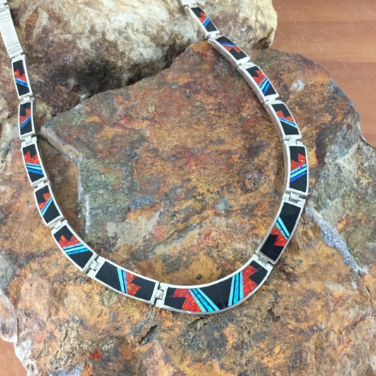 David Rosales Red Moon Fancy Inlaid Sterling Silver Necklace