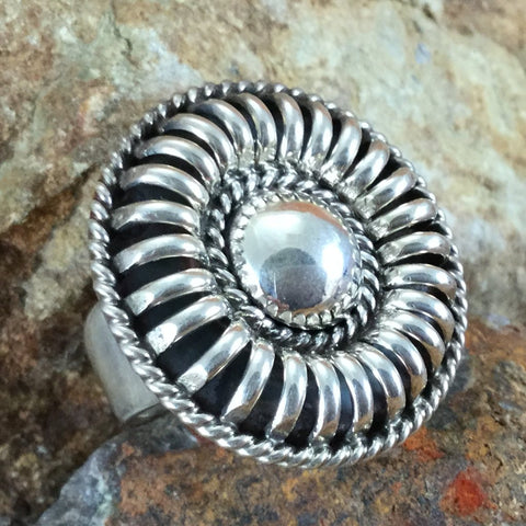 Traditional Sterling Silver Round Ring by Tom Charlie