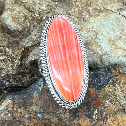 Spiny Oyster Sterling Silver Ring by Artie Yellowhorse Size 7