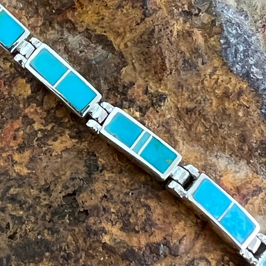 David Rosales Arizona Blue Inlaid Sterling Silver Big Link Bracelet