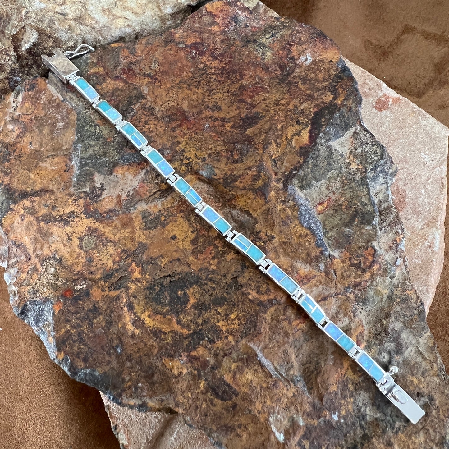 David Rosales Amazing Light Inlaid Sterling Silver Link Bracelet