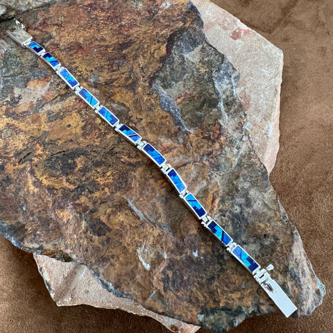 David Rosales Blue Sky Inlaid Sterling Silver Link Bracelet