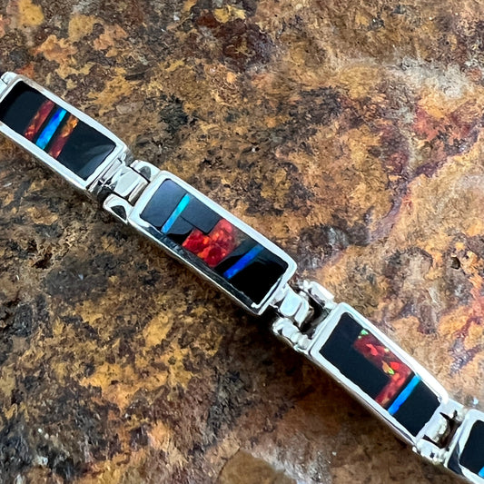 David Rosales Red Moon Inlaid Sterling Silver Link Bracelet