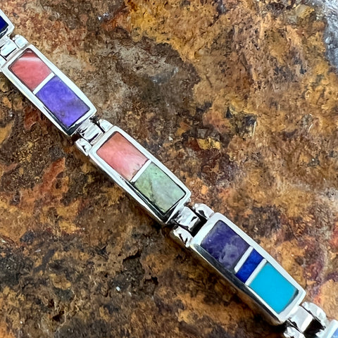 David Rosales Indian Summer Inlaid Sterling Silver Link Bracelet