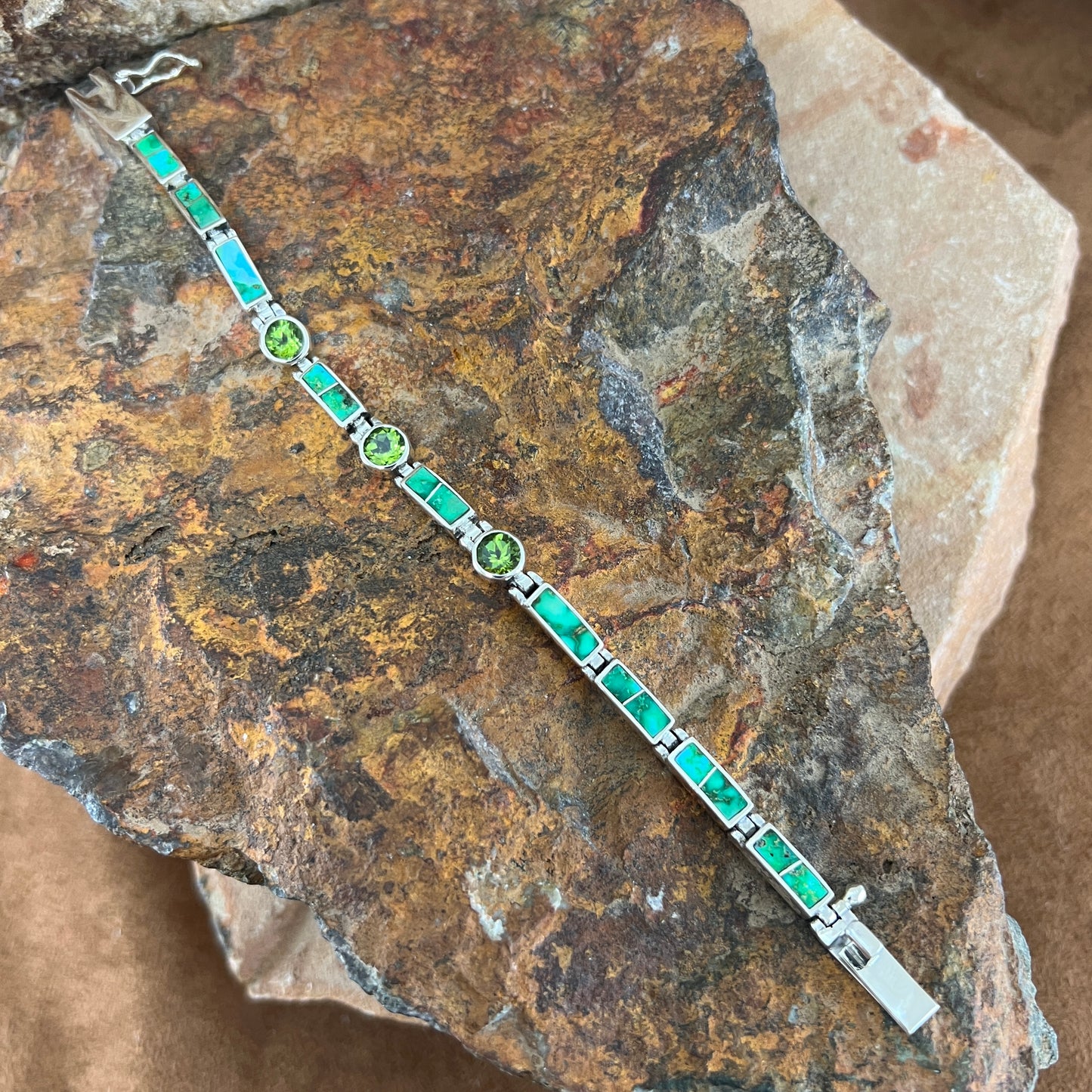 David Rosales Sonoran Gold Inlaid Sterling Silver Big Link Bracelet