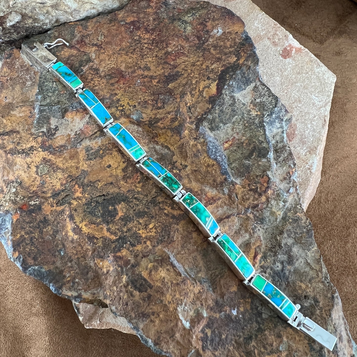 David Rosales Sonoran Gold Inlaid Sterling Silver Big Link Bracelet