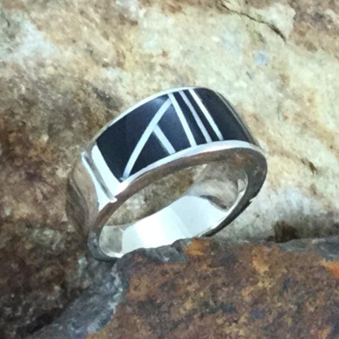 David Rosales Tuxedo Inlaid Sterling Silver Ring