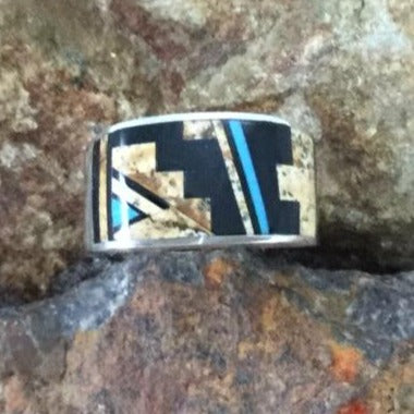 David Rosales Turquoise Creek Fancy Inlaid Sterling Silver Ring