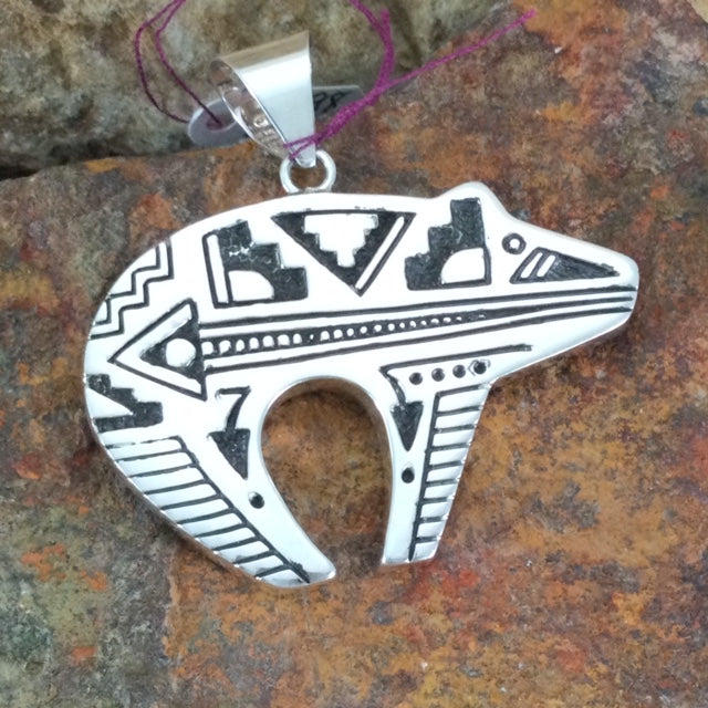 David Rosales Western Skies Inlaid Sterling Silver Pendant Large Bear