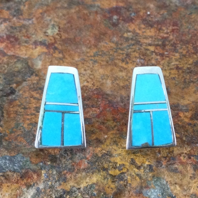 David Rosales Arizona Blue Inlaid Sterling Silver Earrings