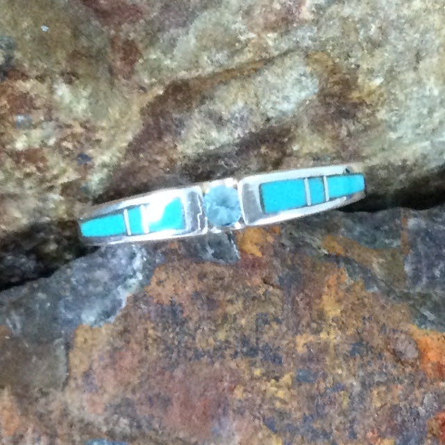 David Rosales Arizona Blue Inlaid Sterling Silver Ring w/ Blue Topaz