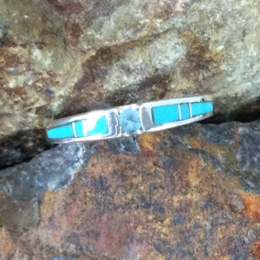 David Rosales Arizona Blue Inlaid Sterling Silver Ring w/ Blue Topaz