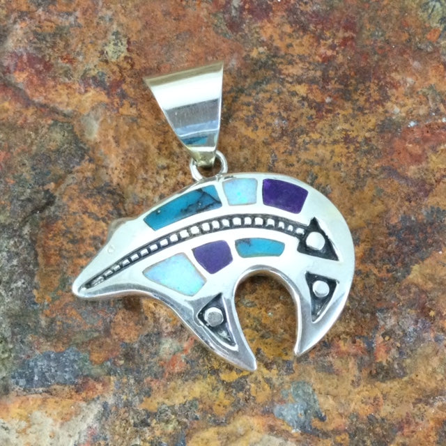 David Rosales Shalako Inlaid Sterling Silver Pendant Bear
