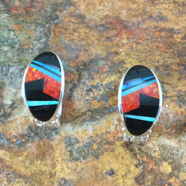 David Rosales Red Moon Inlaid Sterling Silver Earrings Huggie