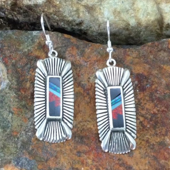 David Rosales Red Moon Inlaid Sterling Silver Earrings