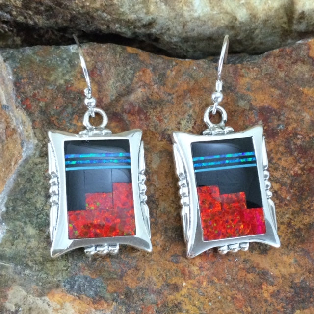 David Rosales Red Moon Inlaid Sterling Silver Earrings