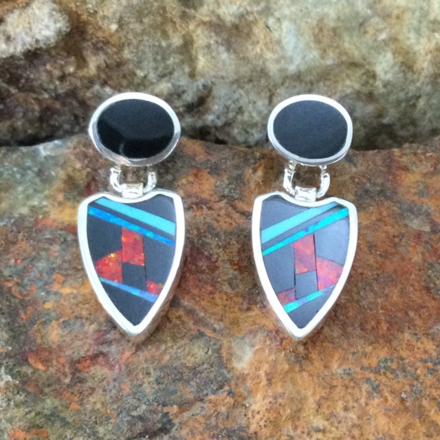 David Rosales Red Moon Inlaid Sterling Silver Earrings