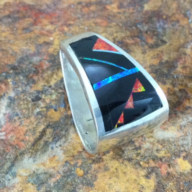 David Rosales Red Moon Inlaid Sterling Silver Pendant