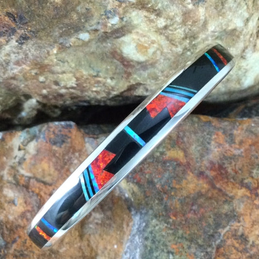 David Rosales Red Moon Inlaid Sterling Silver Bracelet