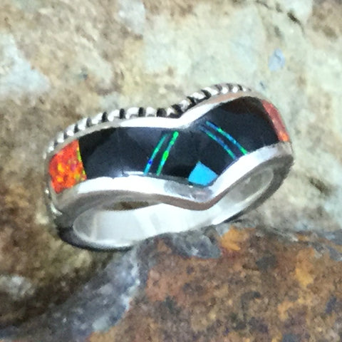 David Rosales Red Moon Inlaid Sterling Silver Ring
