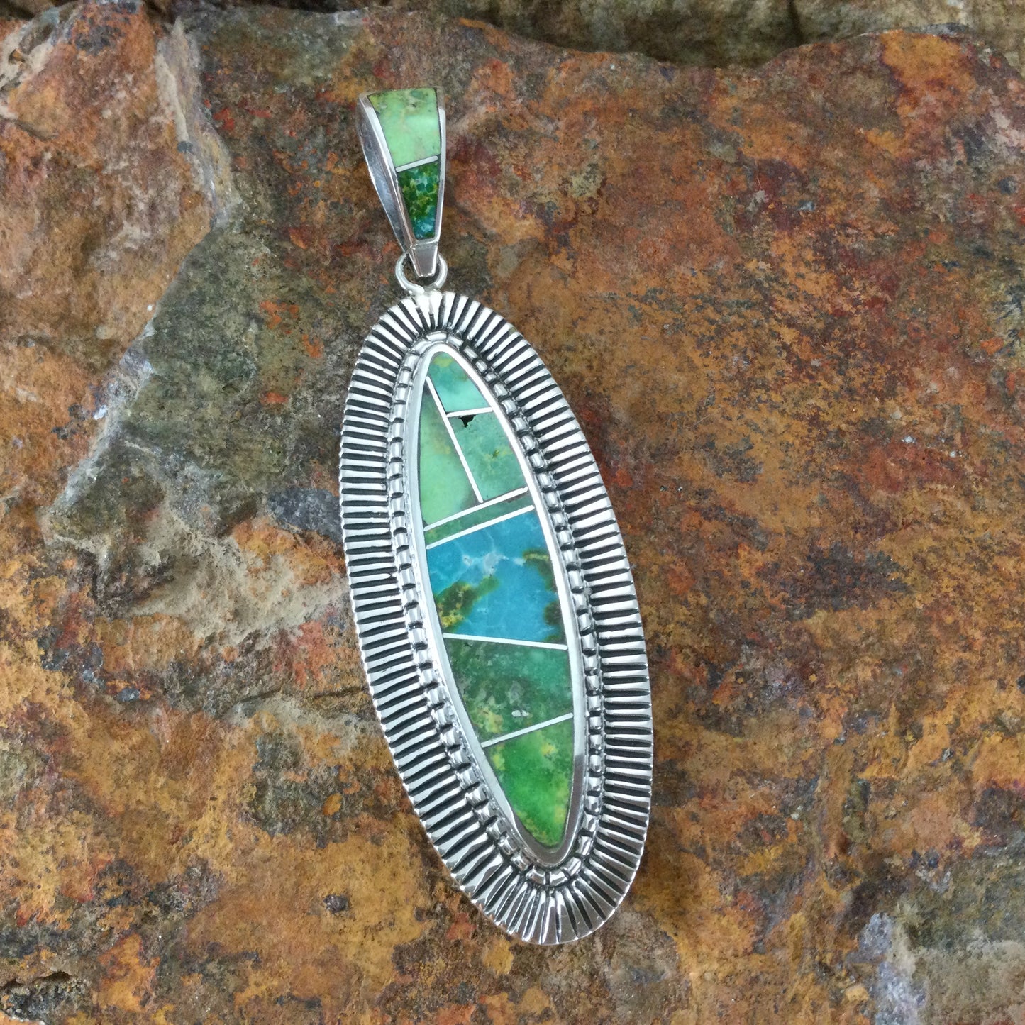 David Rosales Sonoran Gold Inlaid Sterling Silver Pendant