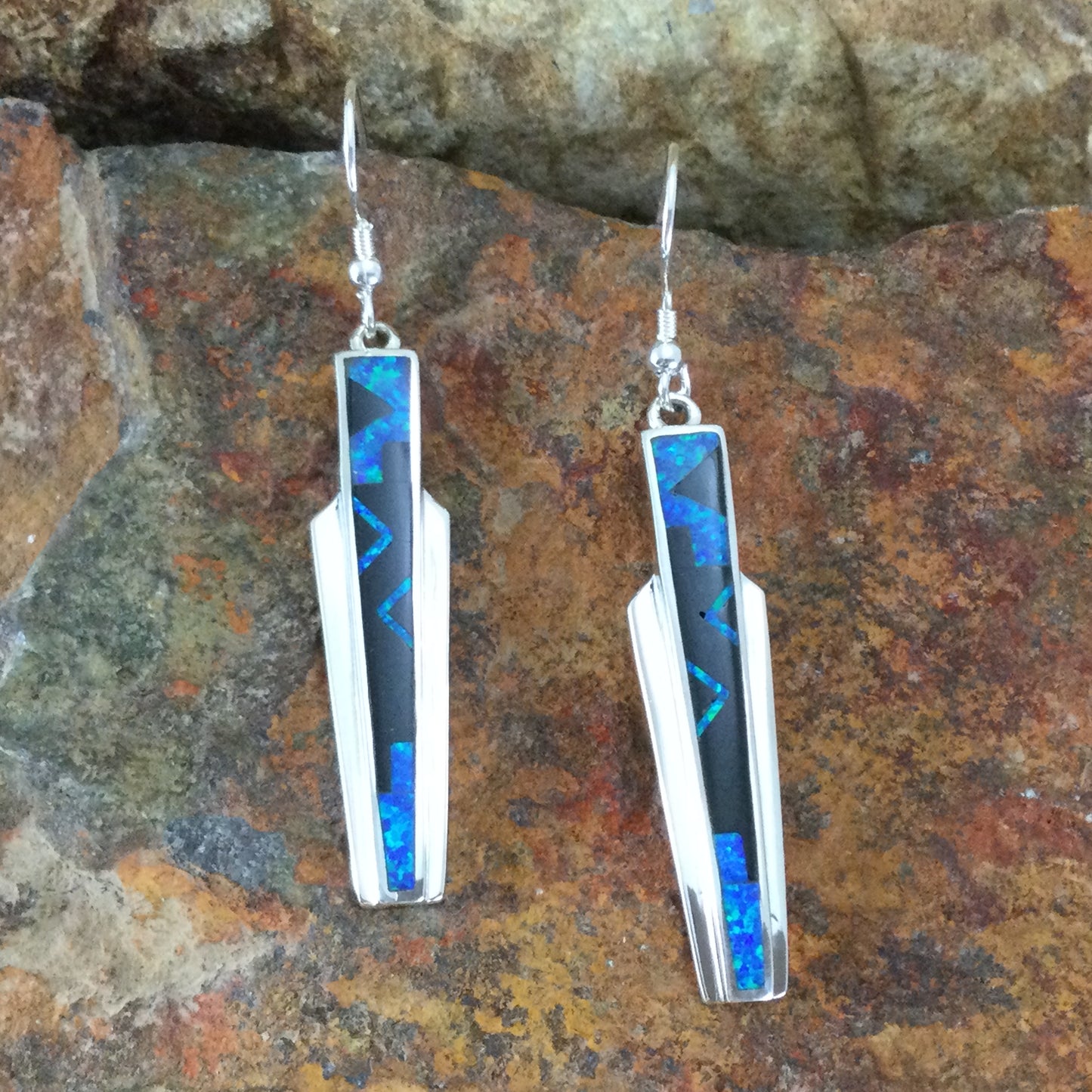 David Rosales Black Beauty Fancy Inlaid Sterling Silver Earrings