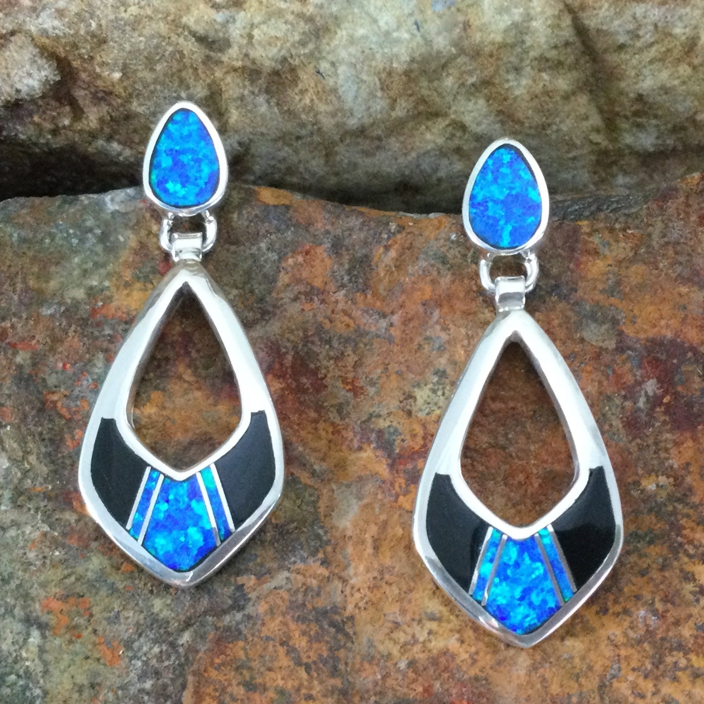 David Rosales Black Beauty Inlaid Sterling Silver Earrings