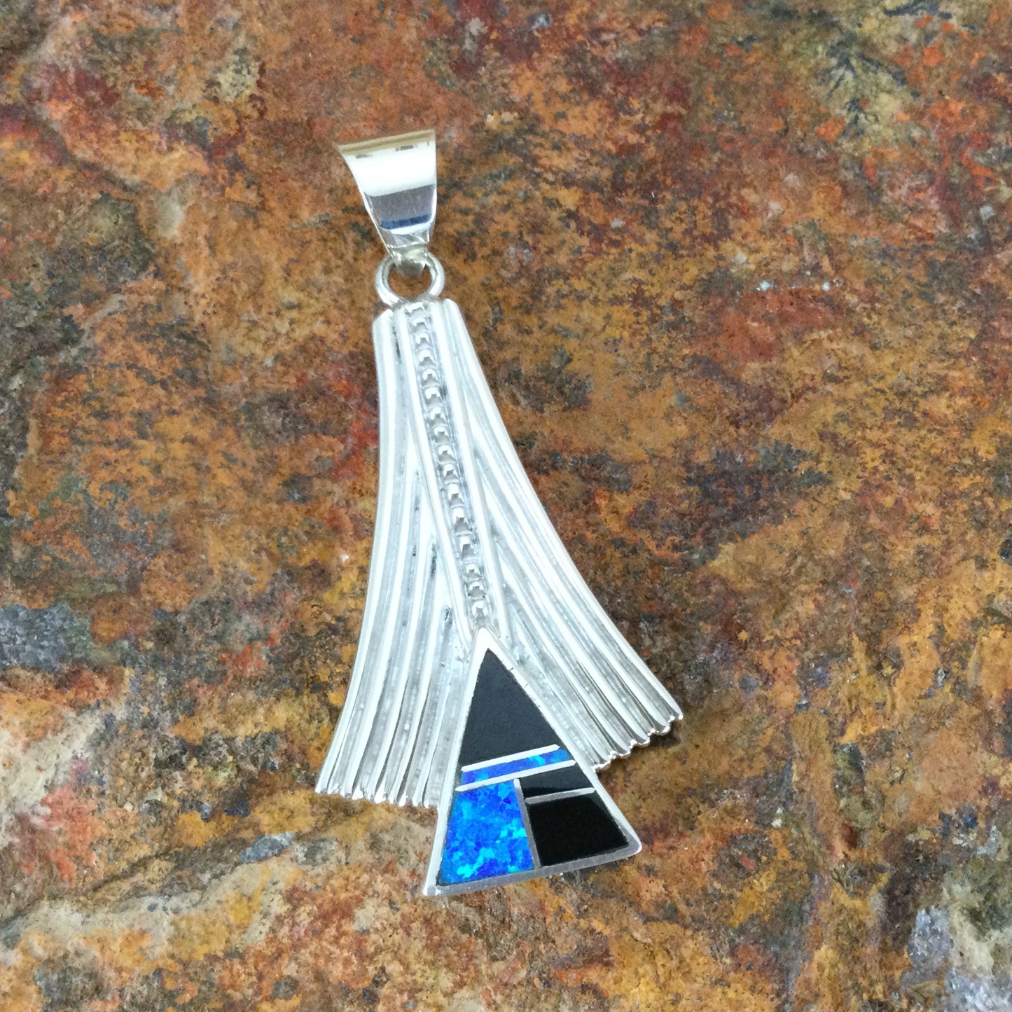 David Rosales Black Beauty Inlaid Sterling Silver Pendant
