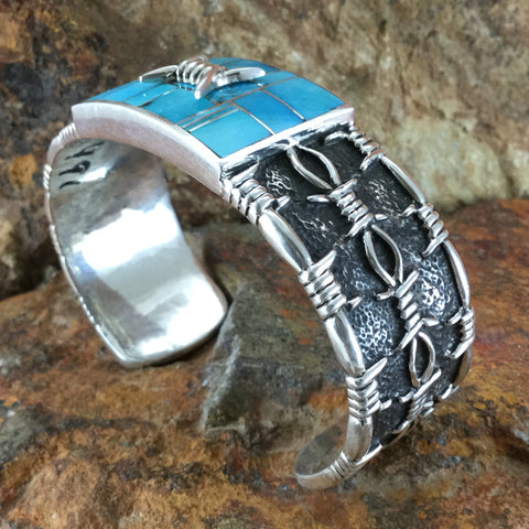 David Rosales Morenci Turquoise Inlaid Sterling Silver Bracelet
