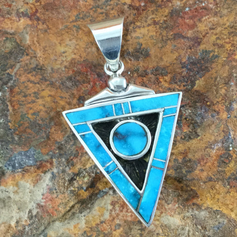 David Rosales Morenci Turquoise Inlaid Sterling Silver Pendant