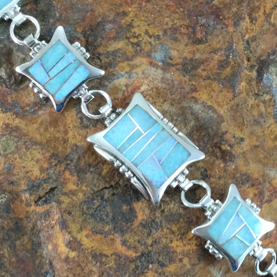 David Rosales Amazing Light Inlaid Sterling Silver Link Bracelet