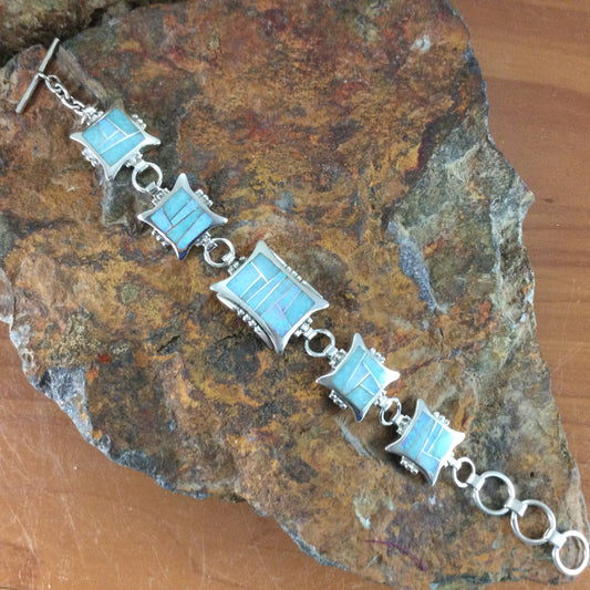 David Rosales Amazing Light Inlaid Sterling Silver Link Bracelet