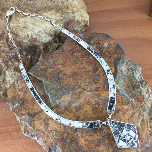 David Rosales White Buffalo Inlaid Sterling Silver Necklace