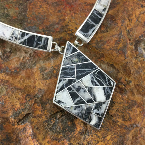 David Rosales White Buffalo Inlaid Sterling Silver Necklace