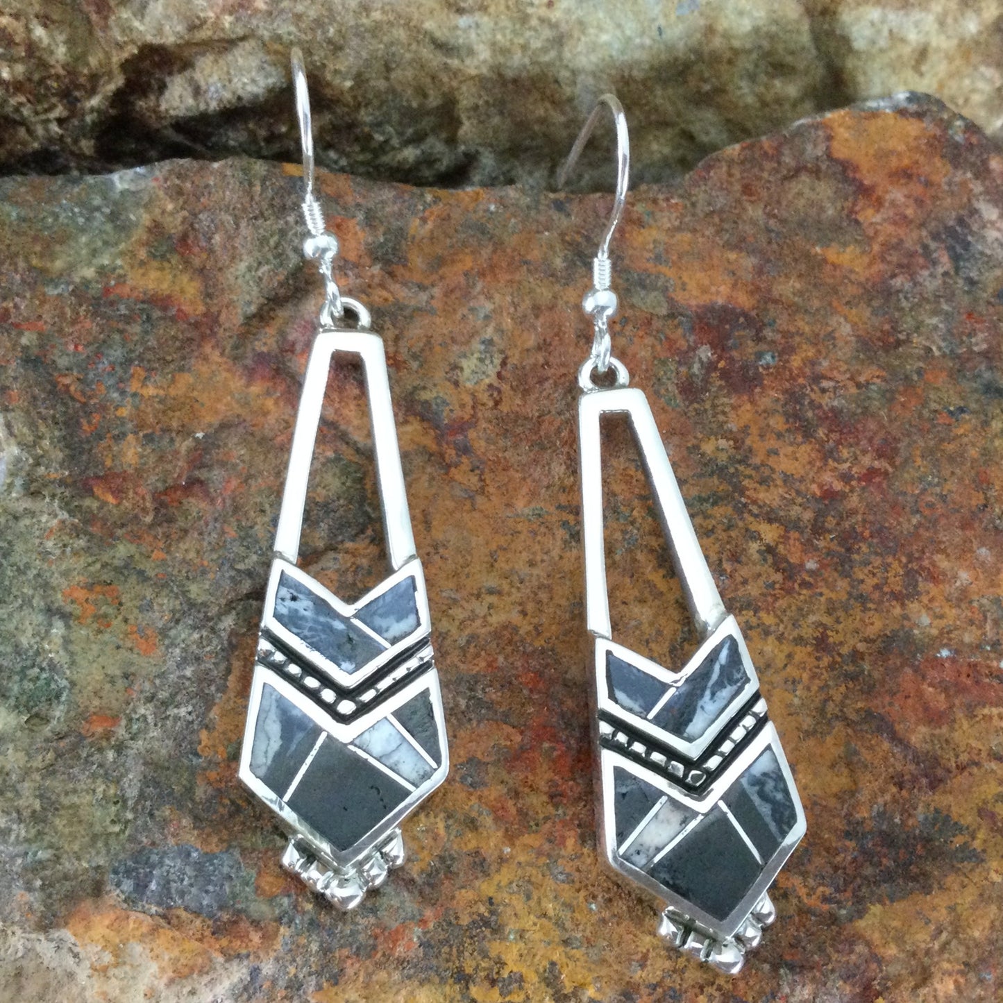 David Rosales White Buffalo Inlaid Sterling Silver Earrings