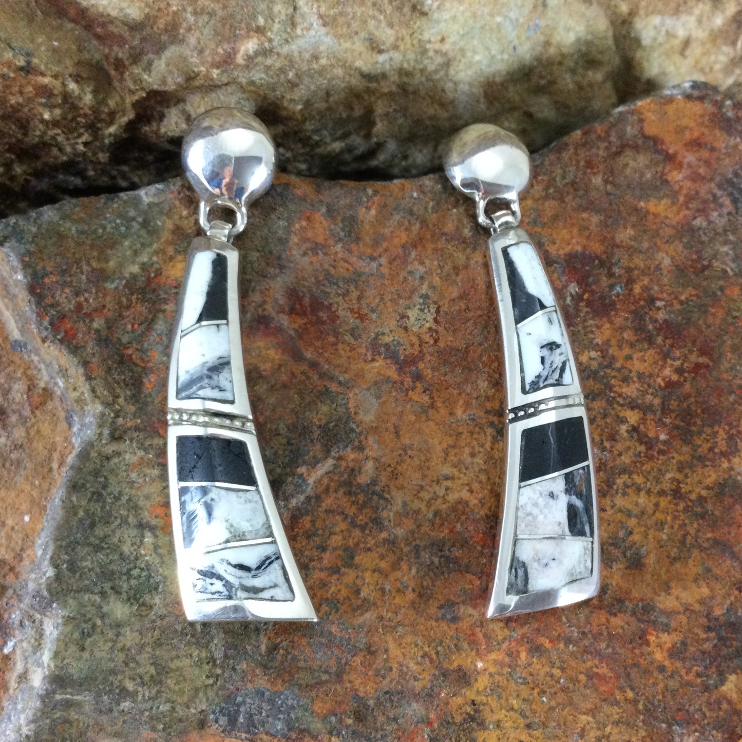 David Rosales White Buffalo Inlaid Sterling Silver Earrings