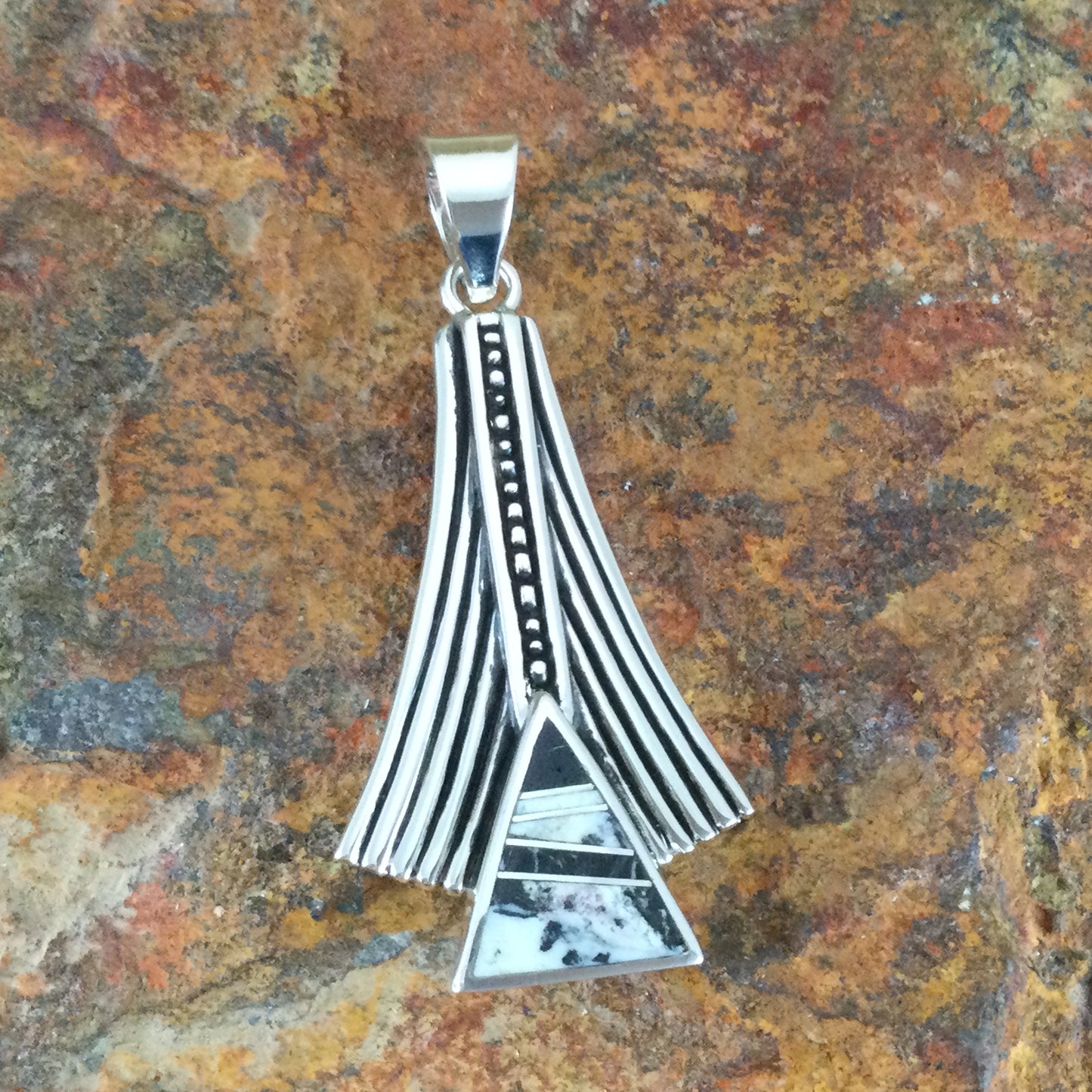 David Rosales White Buffalo Inlaid Sterling Silver Pendant