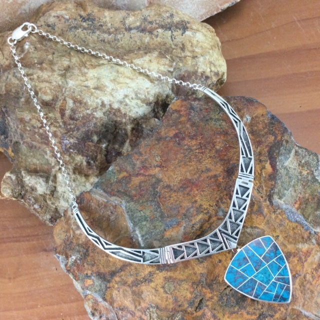 David Rosales Western Skies Inlaid Sterling Silver Necklace
