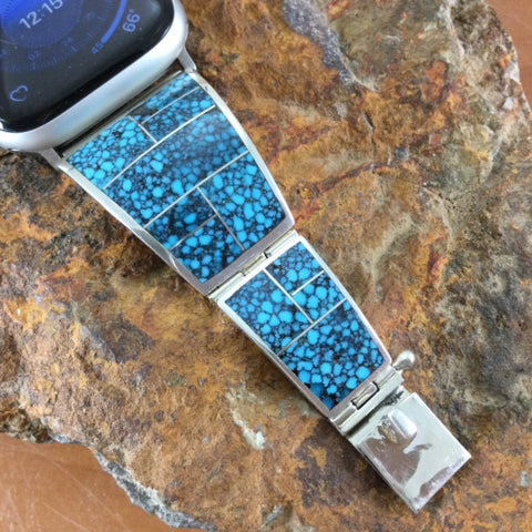 Ithica Peak Turquoise Inlaid Sterling Silver Watch Band for Apple Watch