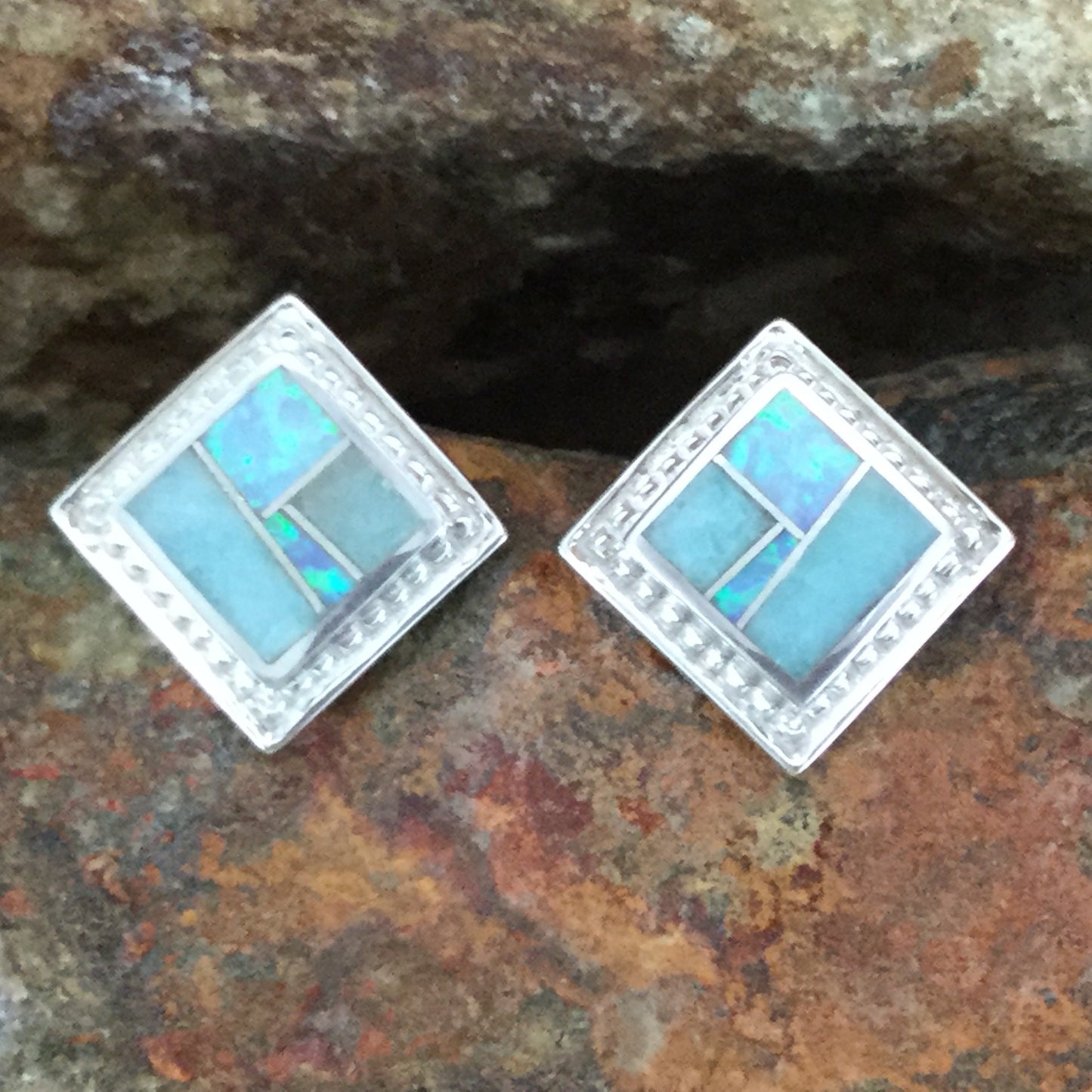 David Rosales Amazing Light Inlaid Sterling Silver Earrings