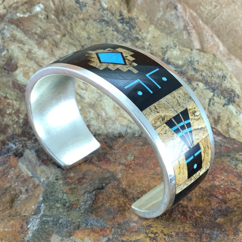 David Rosales Turquoise Creek Fancy Inlaid Sterling Silver Bracelet