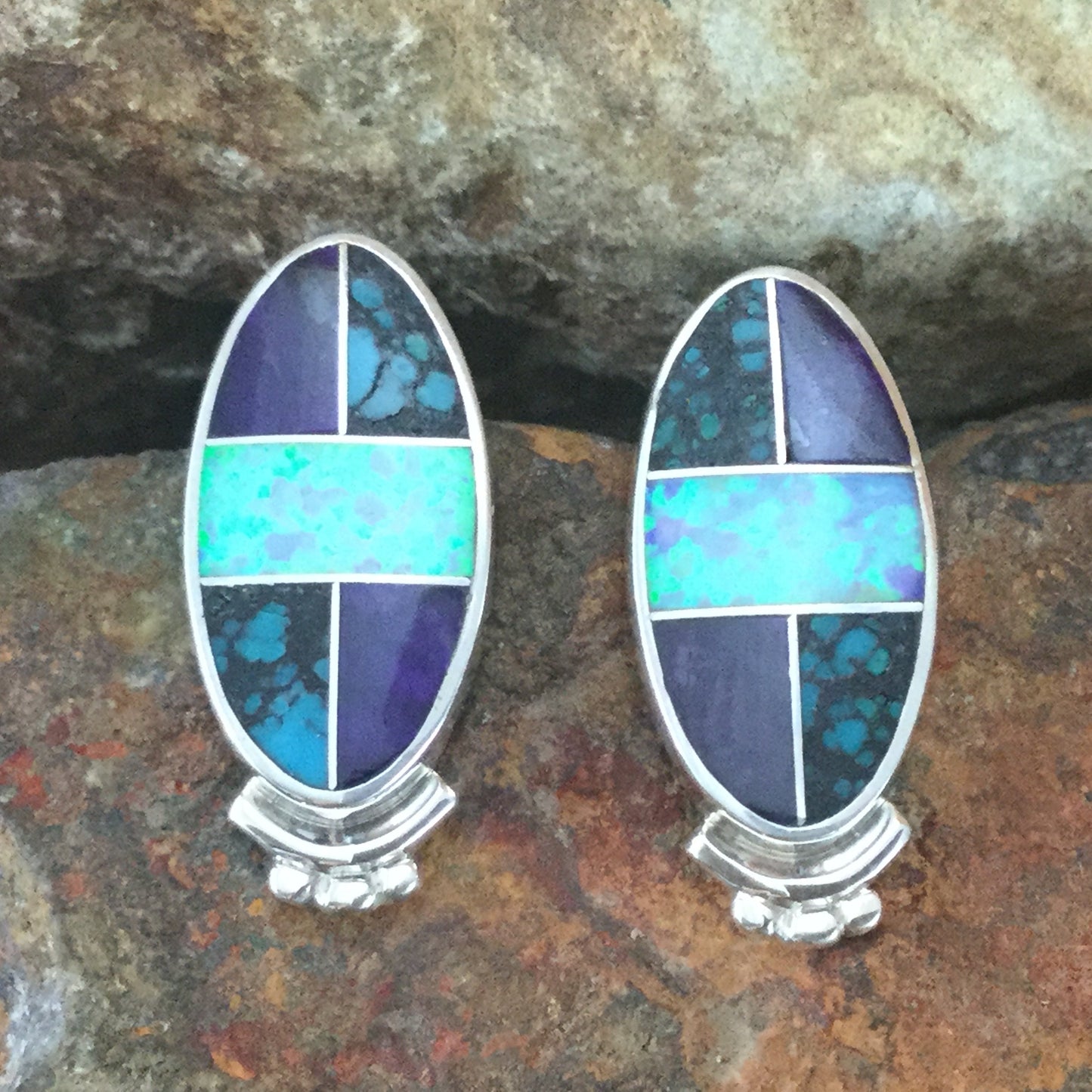 David Rosales Shalako Inlaid Sterling Silver Earrings